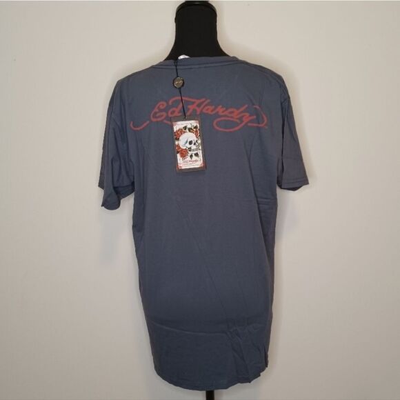 NWT Ed Hardy Grey Shirt with Eagle and Lightning Print, Size L - Picture 2 of 6